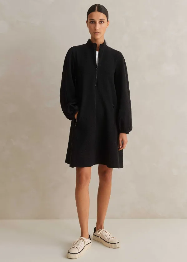 ME+EM Sporty Jacquard Zip Up Swing Dress | Women Long Sleeve Dresses