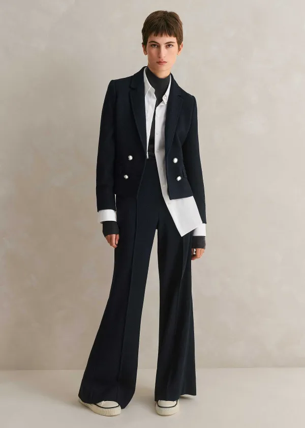 ME+EM Textured Bracelet Sleeve Contour Jacket | Women Crop Jackets