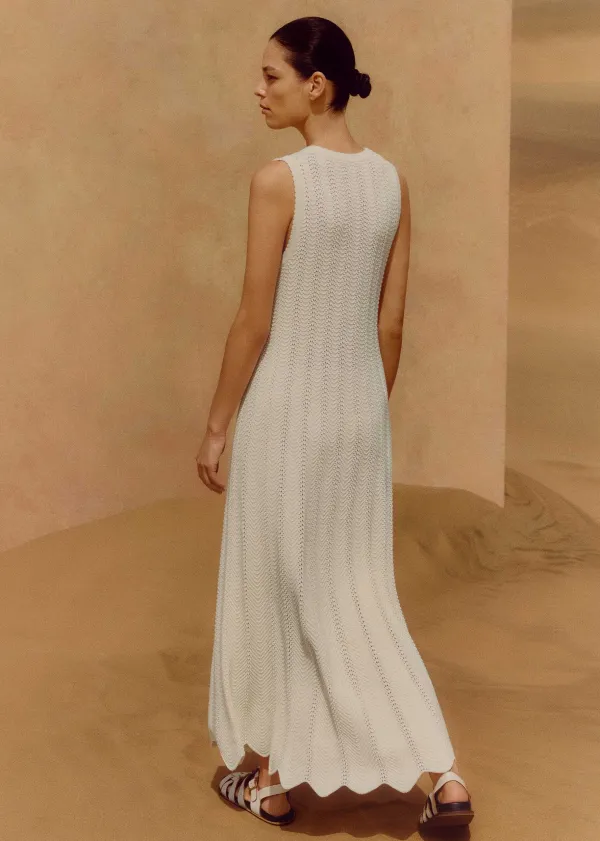 ME+EM Textured Cotton Knit Scallop Maxi Dress | Women Maxi Dresses