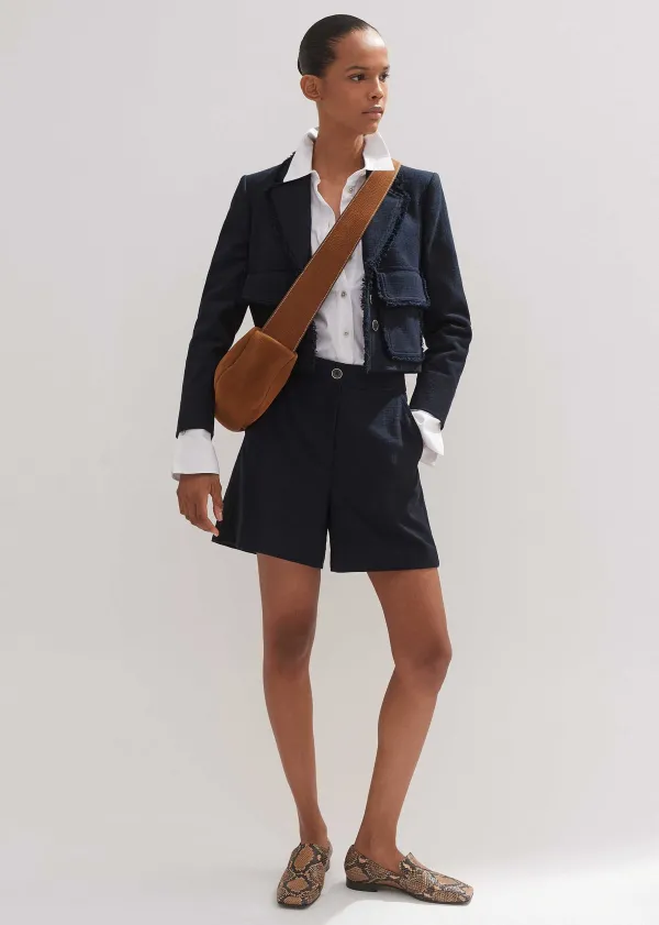 ME+EM Textured Cotton-Blend Crop Jacket + Tweed Short Suit | Women Suits And Co-Ords
