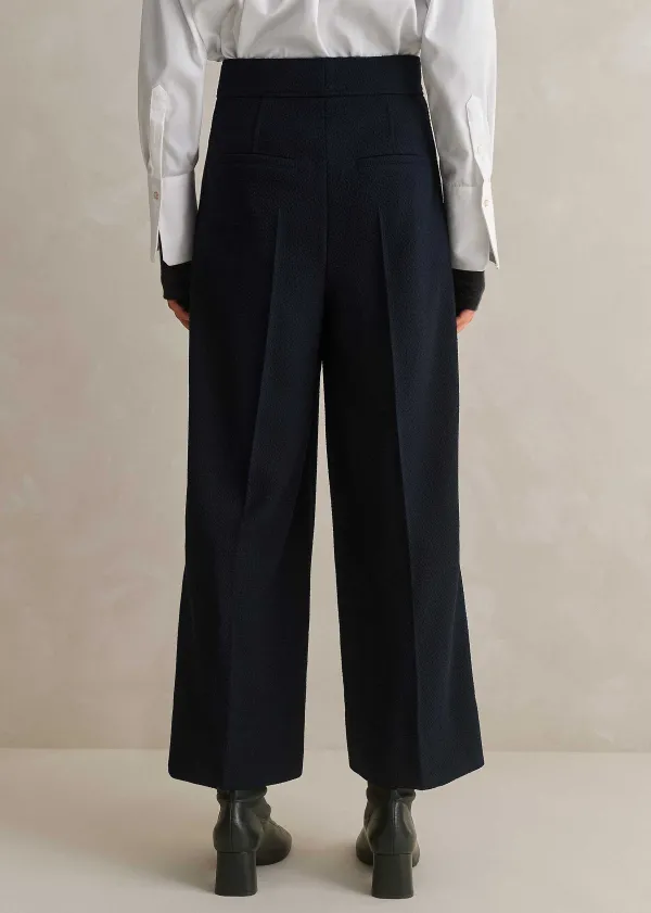 ME+EM Textured High-Waisted Wide-Leg Crop Trouser | Women Wide-Leg Trousers