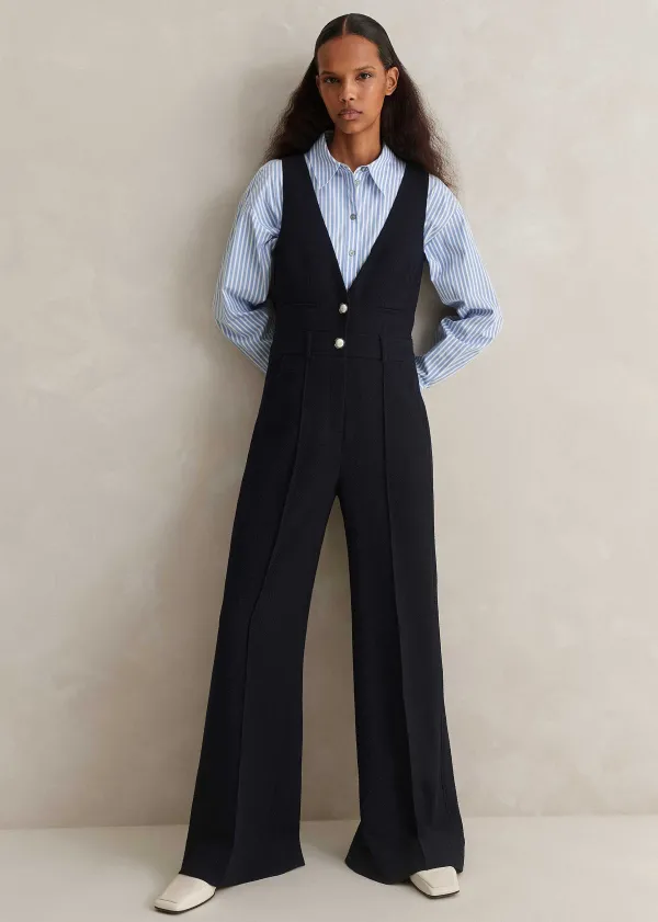 ME+EM Textured Low V Wide-Leg Jumpsuit | Women Jumpsuits