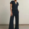 ME+EM Textured Wide-Leg Palazzo Pant | Women Wide-Leg Trousers
