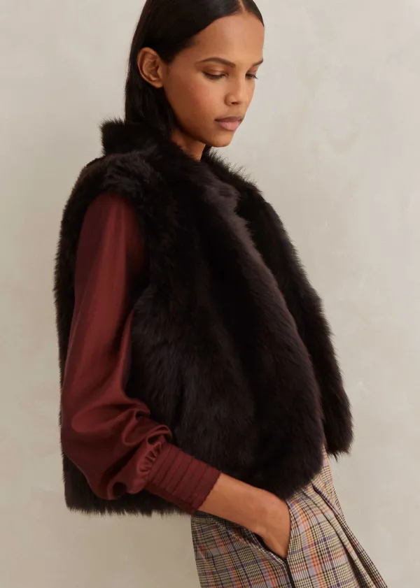 ME+EM Toscana Shearling Reversible Cropped Gilet | Women Crop Jackets