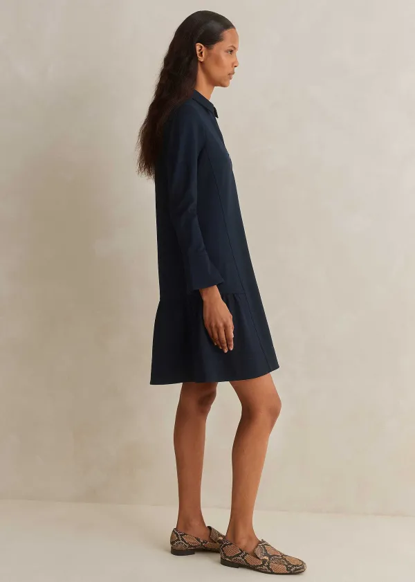 ME+EM Travel Tailoring Fluted Hem Shift Dress | Women Long Sleeve Dresses