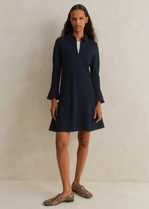 travel_tailoring_fluted_hem_shift_dress_3.webp ME+EM Travel Tailoring Fluted Hem Shift Dress | Women Long Sleeve Dresses