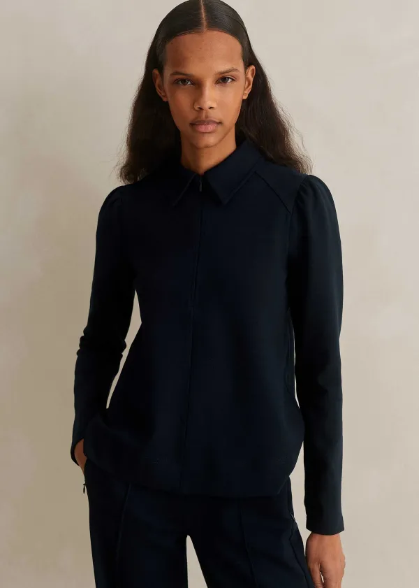 ME+EM Travel Tailoring Shirt Collar Swing Top | Women Sweatshirts & Long Sleeve Tops