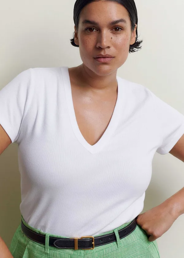 ultimate_fitted_rib_vneck_tee_5.webp ME+EM Ultimate Fitted Rib V-Neck Tee | Women T-Shirts