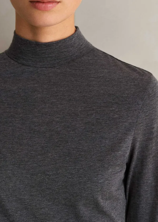 ME+EM Wool Jersey Roll Neck Top | Women Layering Tops